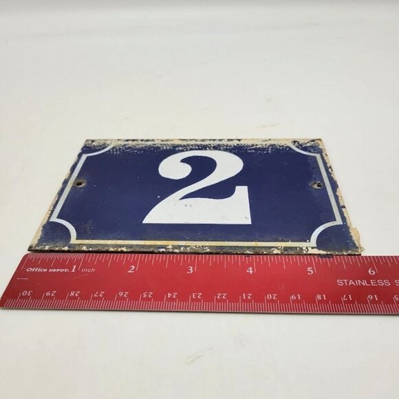 Vintage French Blue Enamel House Number 2 Plaque Sign Address Cottagecore Paris - Picture 5 of 6